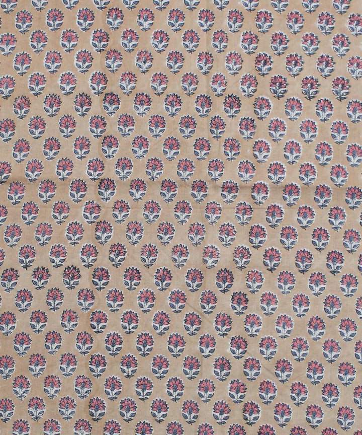 2.5m Beige pink handblock print cotton kurta material