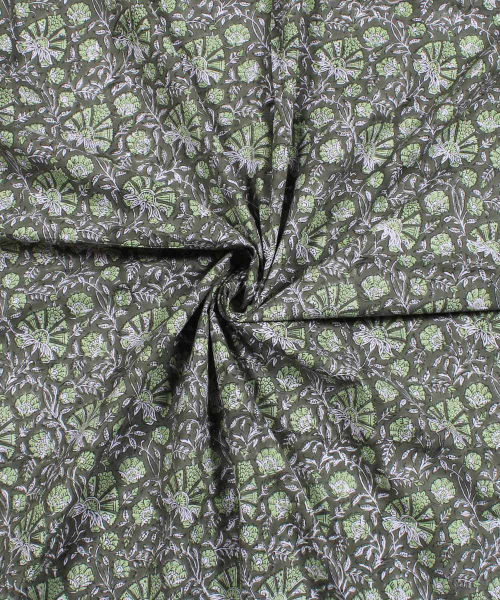 2.5m Olive green handblock printed cotton kurta material