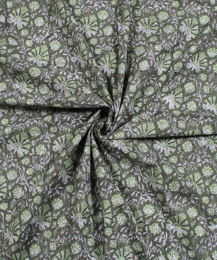 2.5m Olive green handblock printed cotton kurta material
