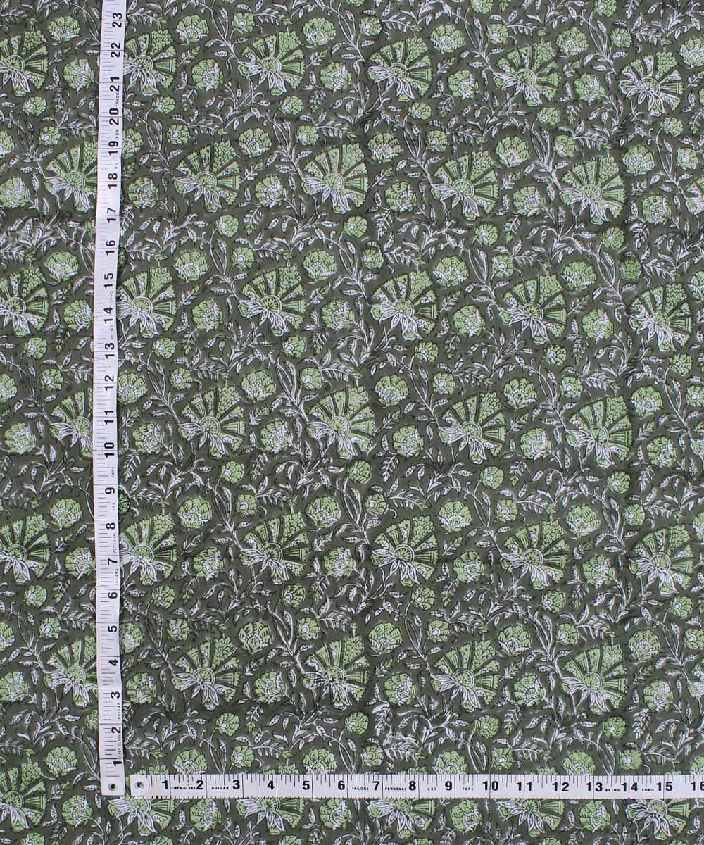 2.5m Olive green handblock printed cotton kurta material