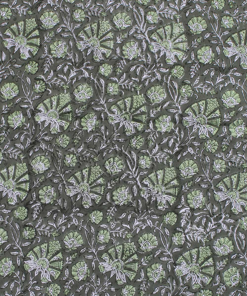 2.5m Olive green handblock printed cotton kurta material