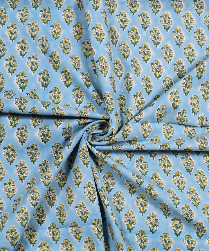 2.5m Sky blue yellow handblock print cotton kurta material
