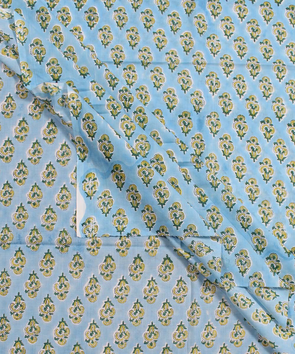 2.5m Sky blue yellow handblock print cotton kurta material
