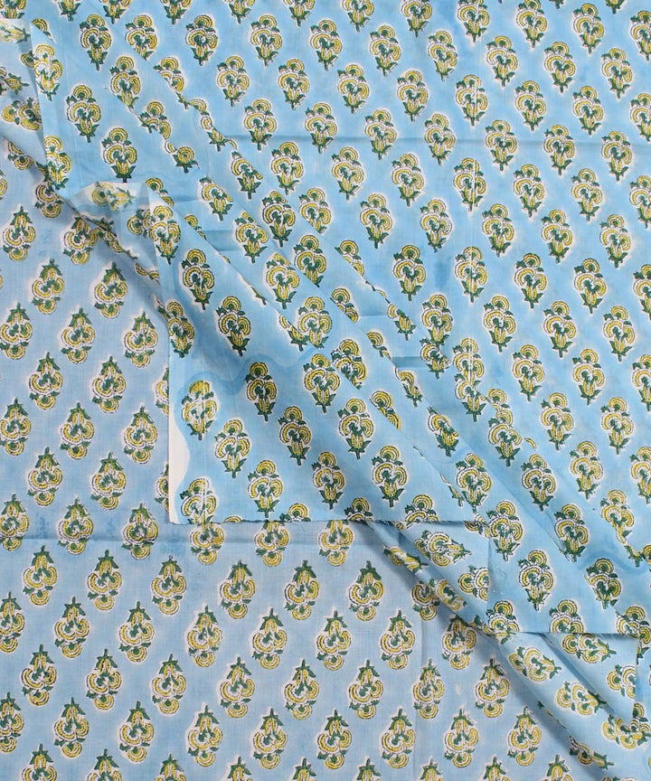 2.5m Sky blue yellow handblock print cotton kurta material