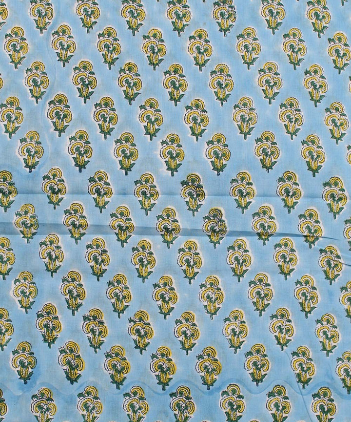 2.5m Sky blue yellow handblock print cotton kurta material