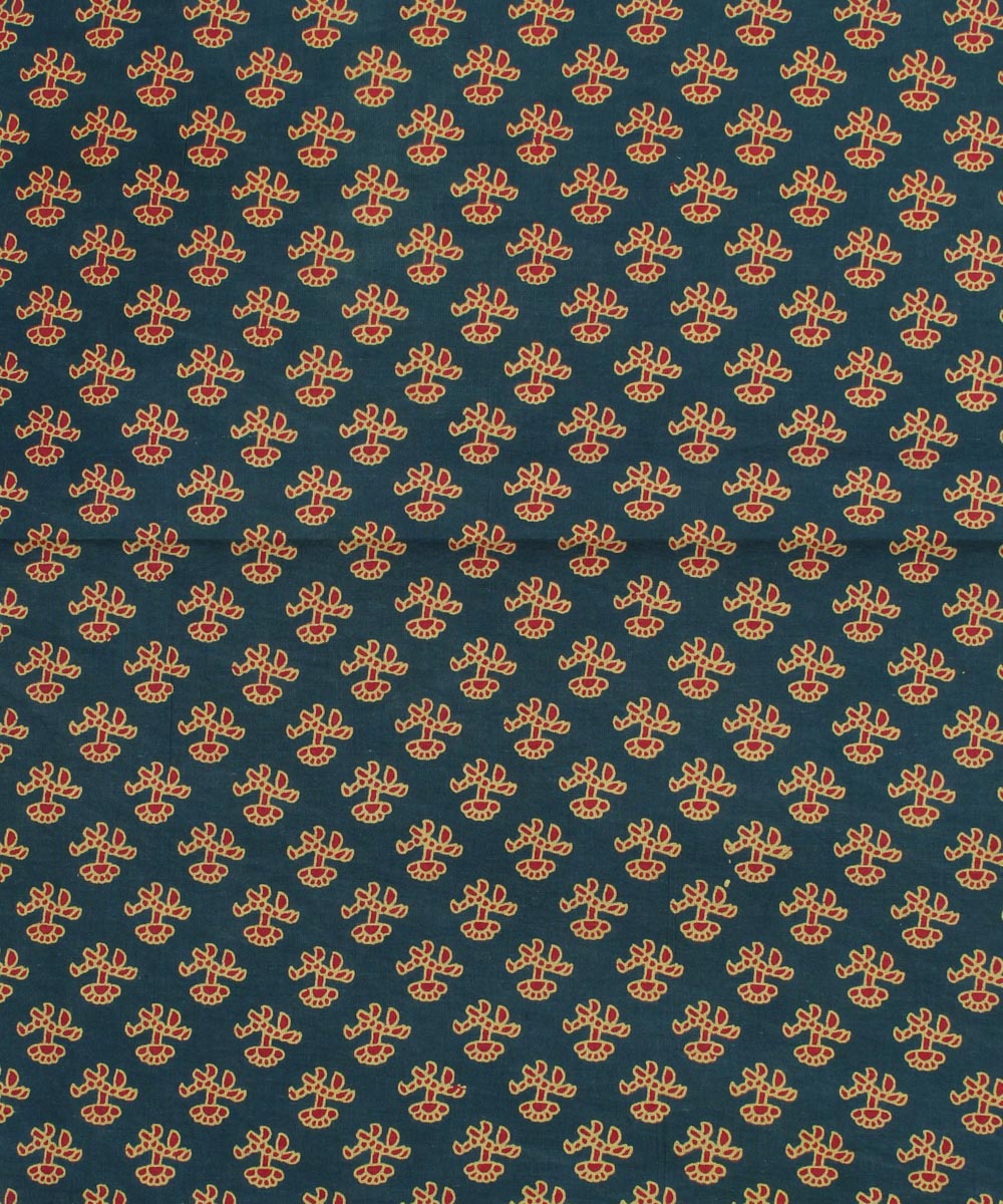 2.5m Dark green red handblock print cotton kurta material
