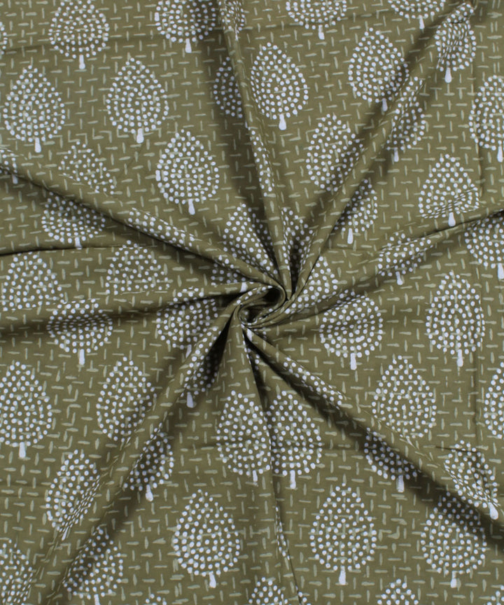 2.5m Olive green hand block printed cotton kurta material