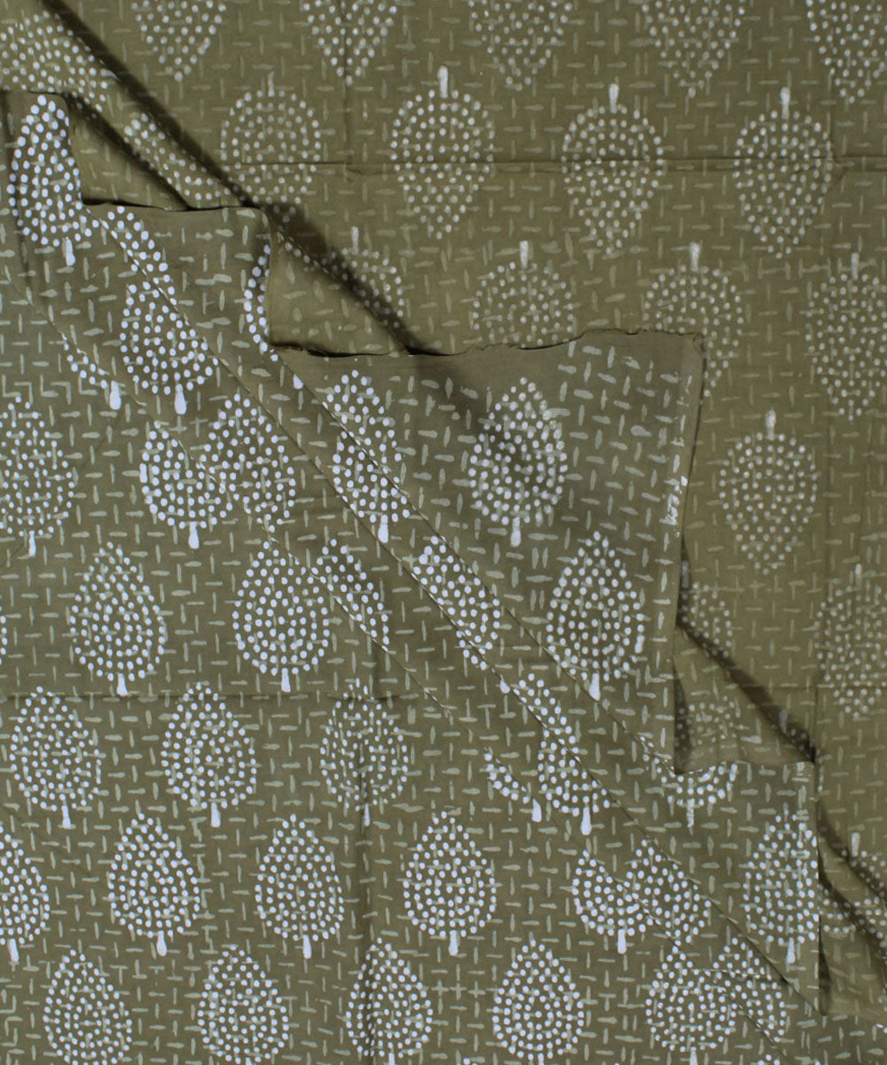2.5m Olive green hand block printed cotton kurta material