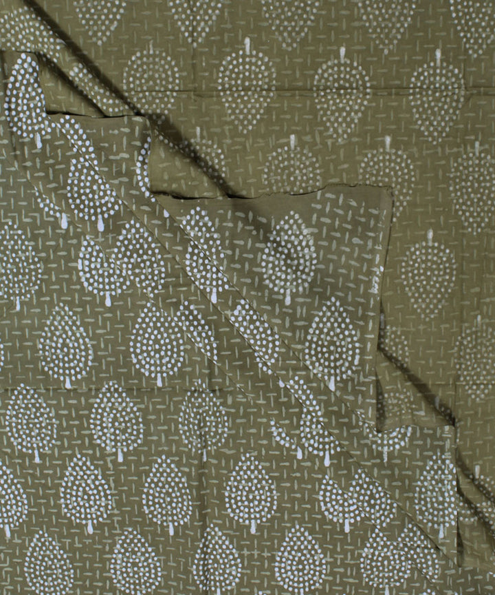 2.5m Olive green hand block printed cotton kurta material
