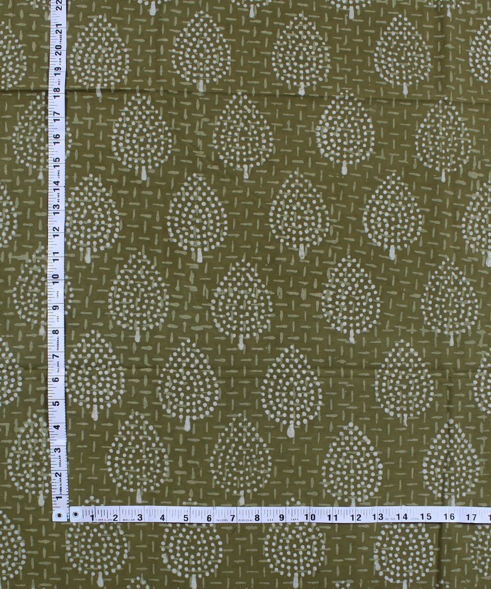 2.5m Olive green hand block printed cotton kurta material