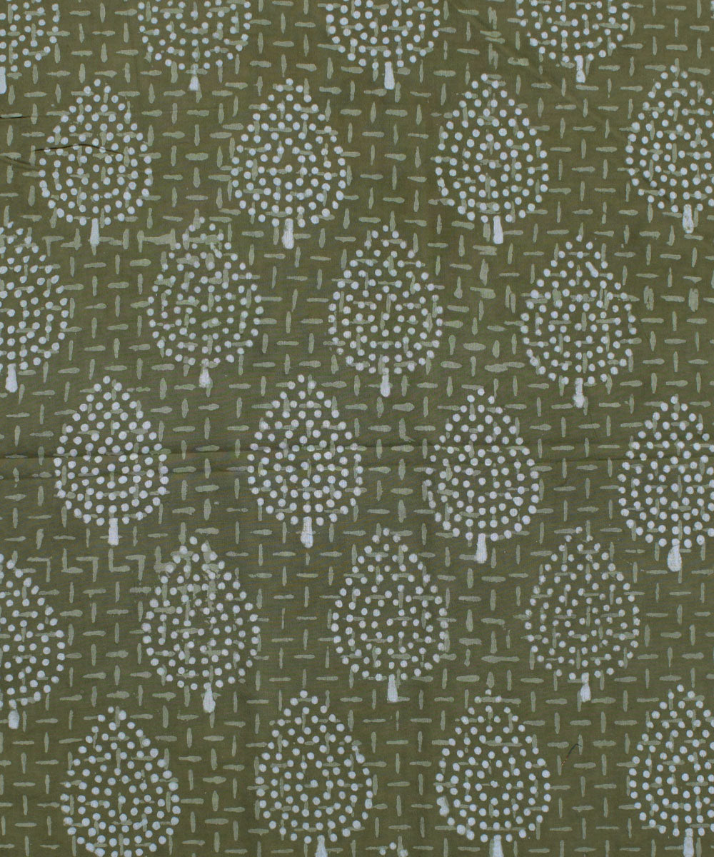 2.5m Olive green hand block printed cotton kurta material