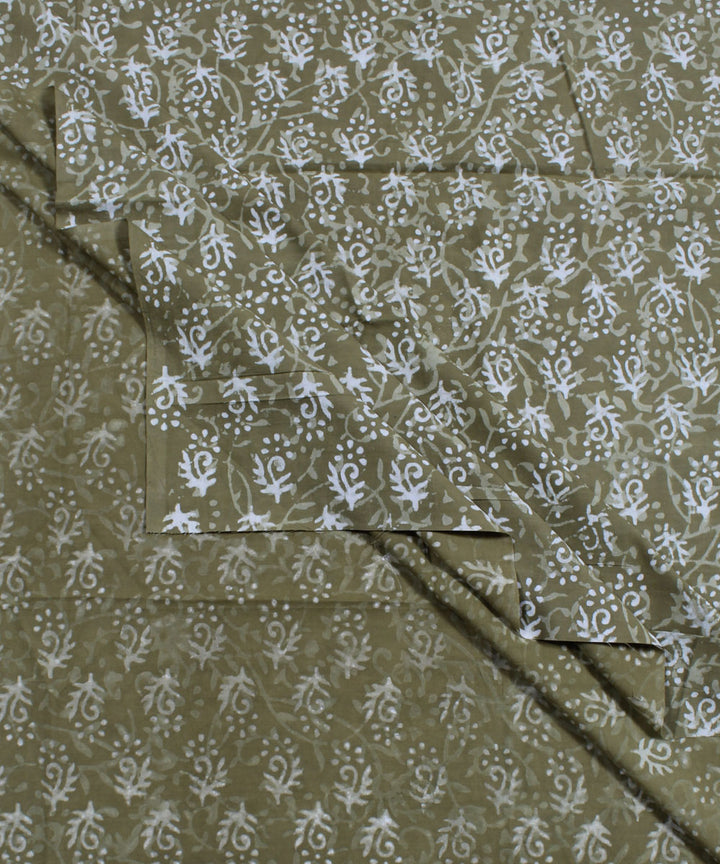 2.5m Olive green handblock printed cotton kurta cut piece