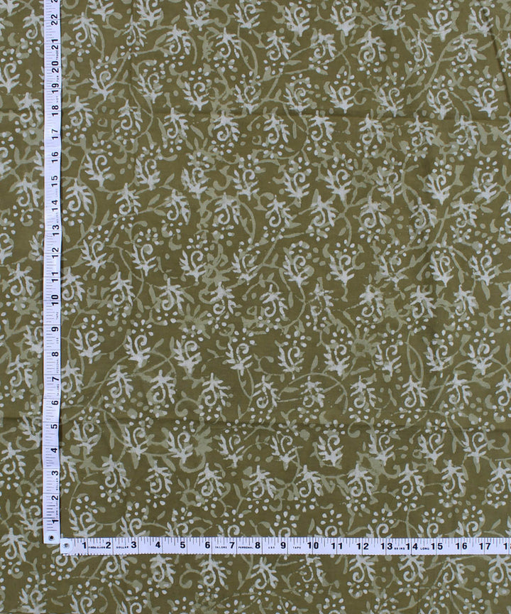 2.5m Olive green handblock printed cotton kurta cut piece
