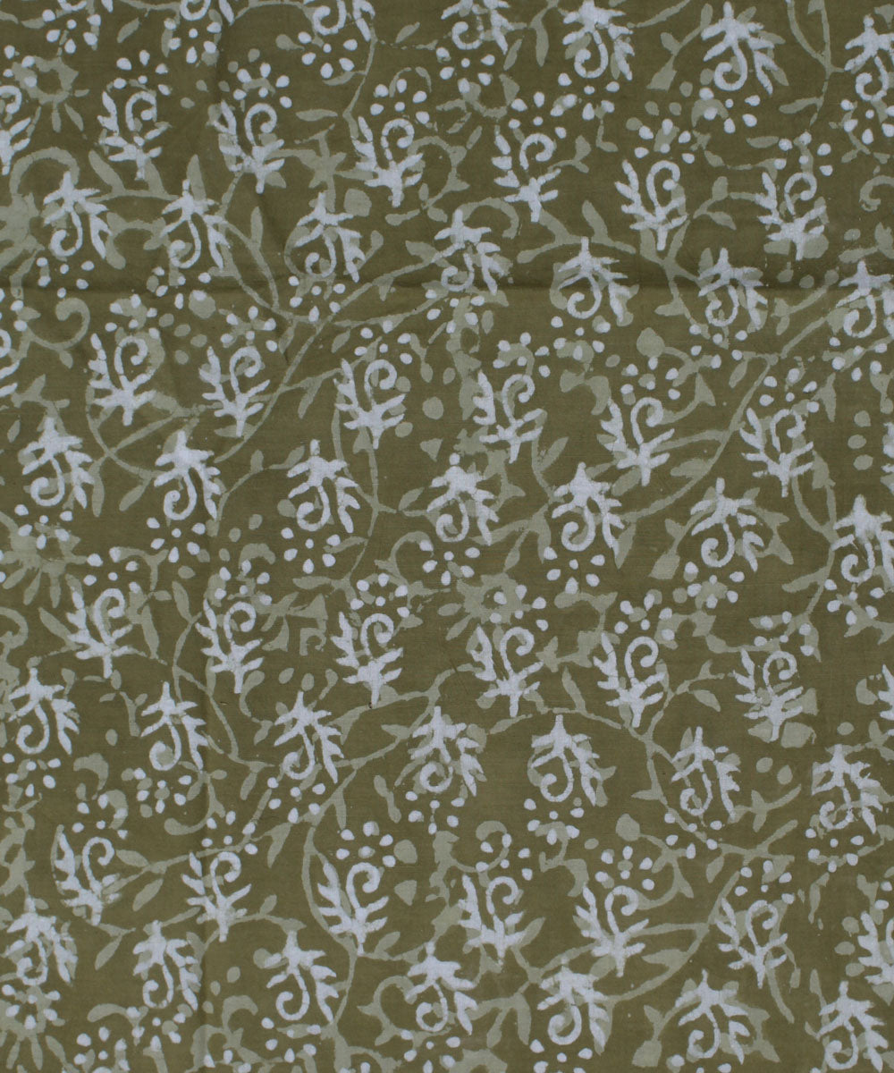 2.5m Olive green handblock printed cotton kurta cut piece