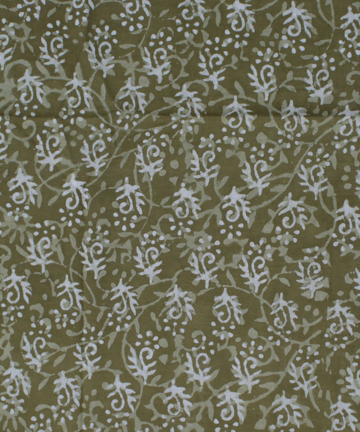 2.5m Olive green handblock printed cotton kurta cut piece