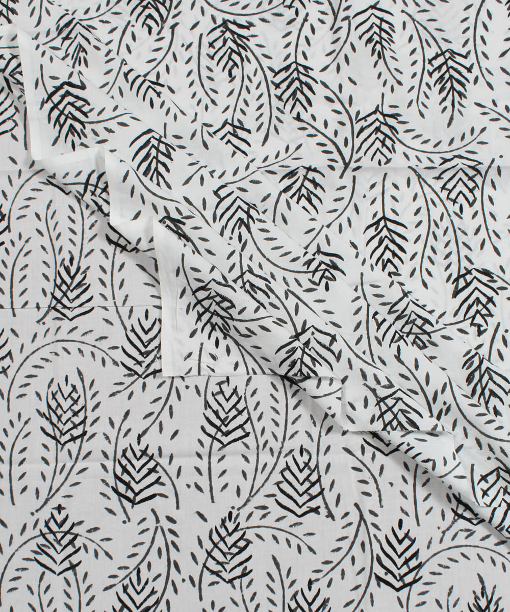 2.5m White black handblock print cotton kurta material