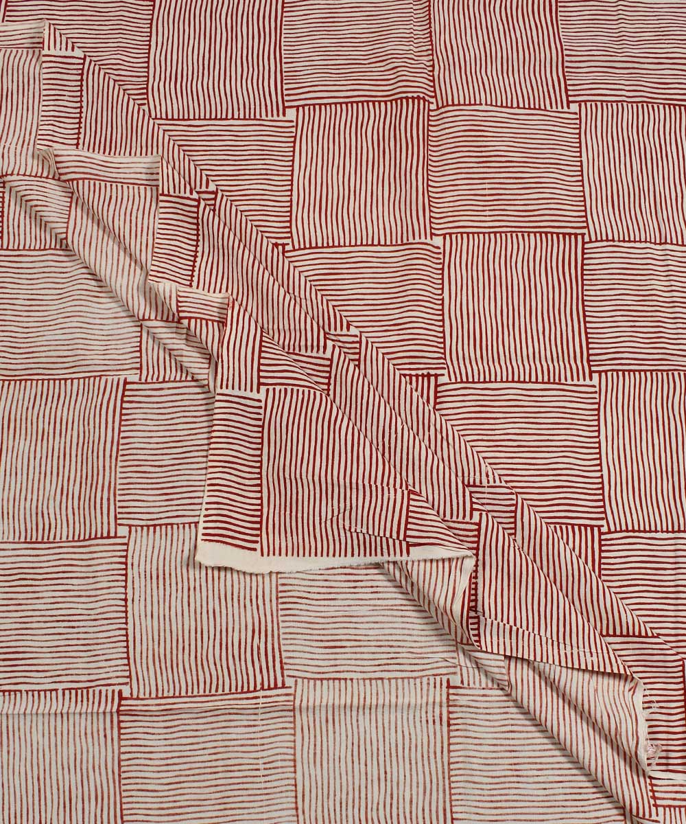 2.5m White red strips handblock print cotton kurta material