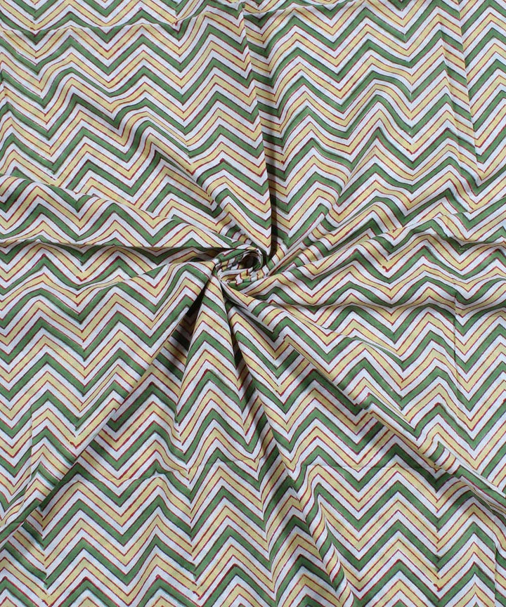 2.5m White green yellow handblock print cotton kurta material