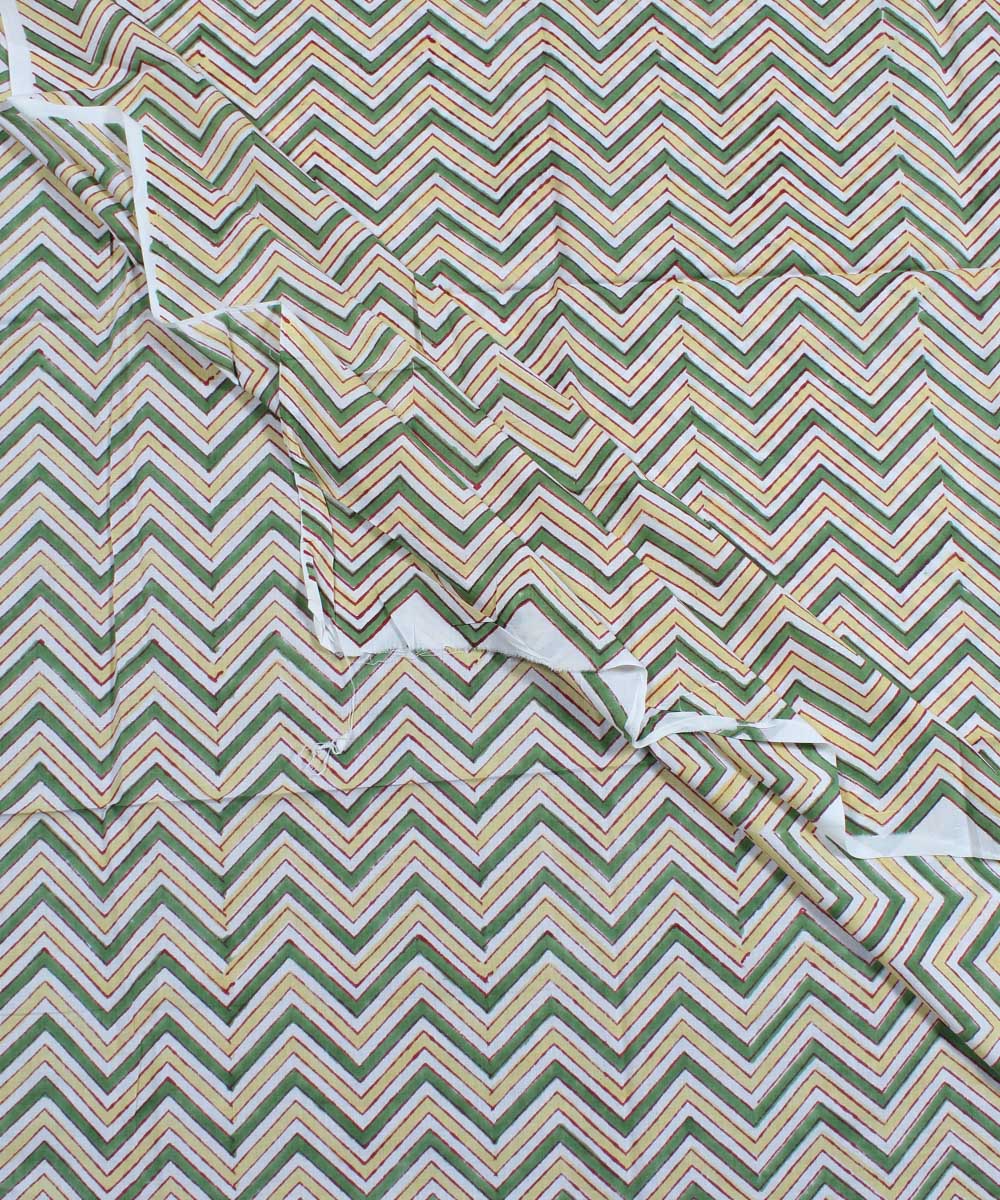 2.5m White green yellow handblock print cotton kurta material