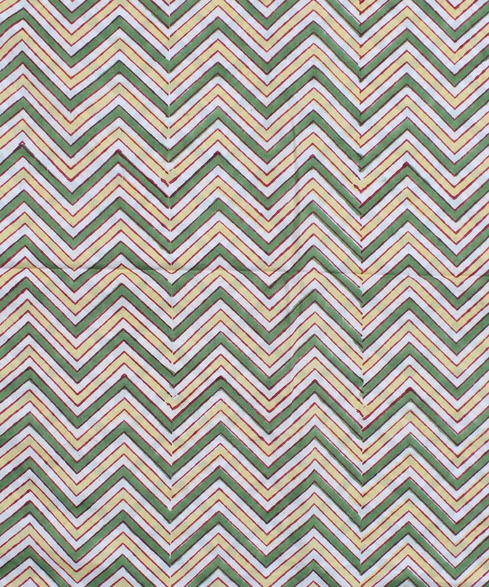 2.5m White green yellow handblock print cotton kurta material
