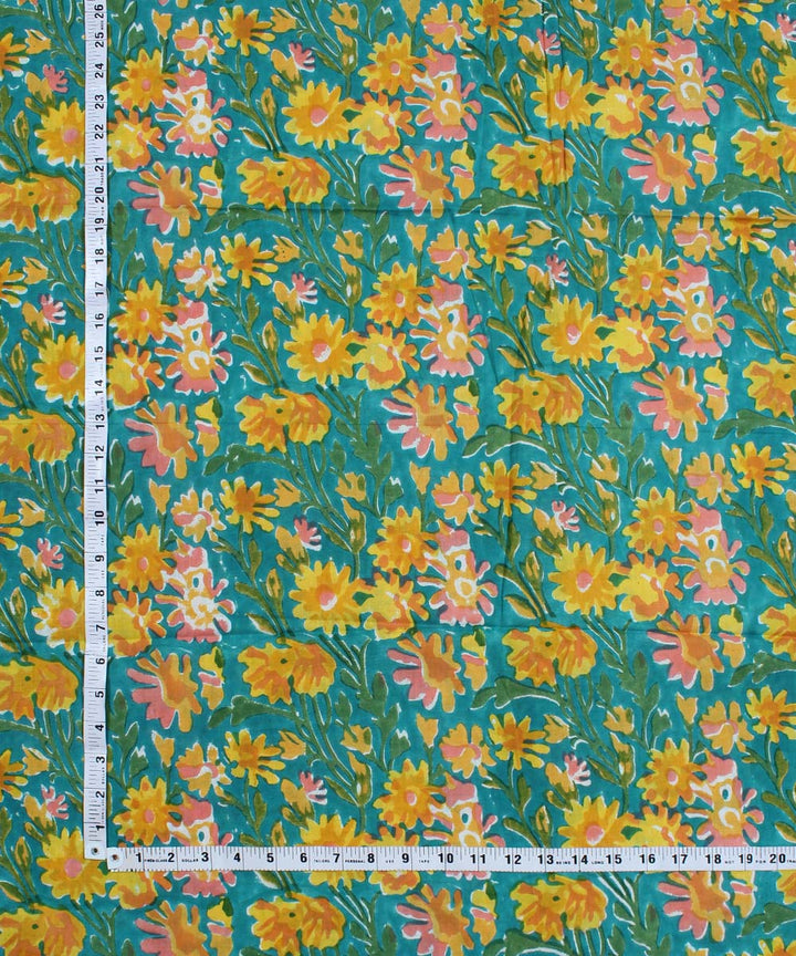 2.5m Cyan blue yellow handblock print cotton kurta material