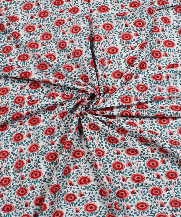 2.5m White red green handblock print cotton kurta material