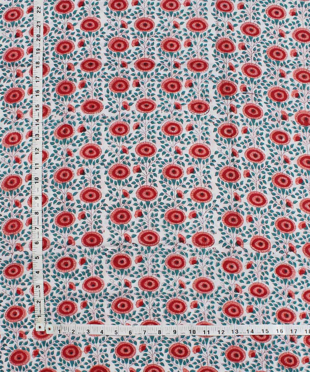 2.5m White red green handblock print cotton kurta material
