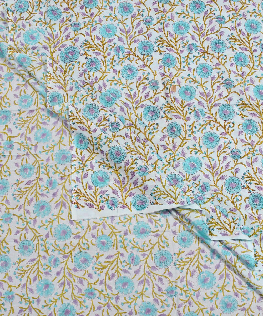 2.5m Sky blue handblock print cotton kurta material