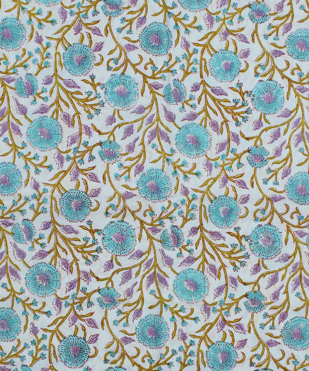 2.5m Sky blue handblock print cotton kurta material