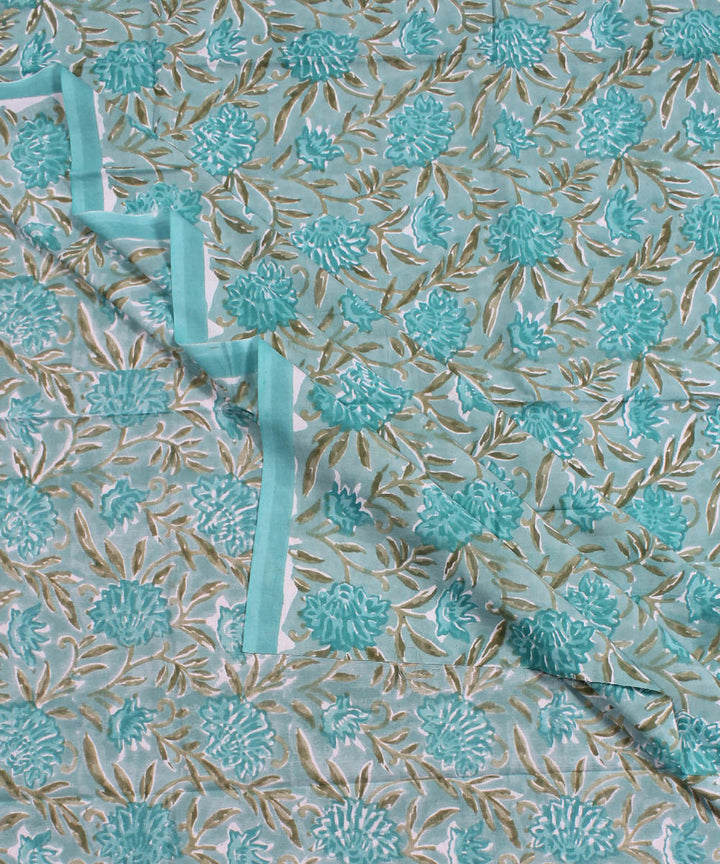 2.5m Cyan blue handblock print cotton kurta material