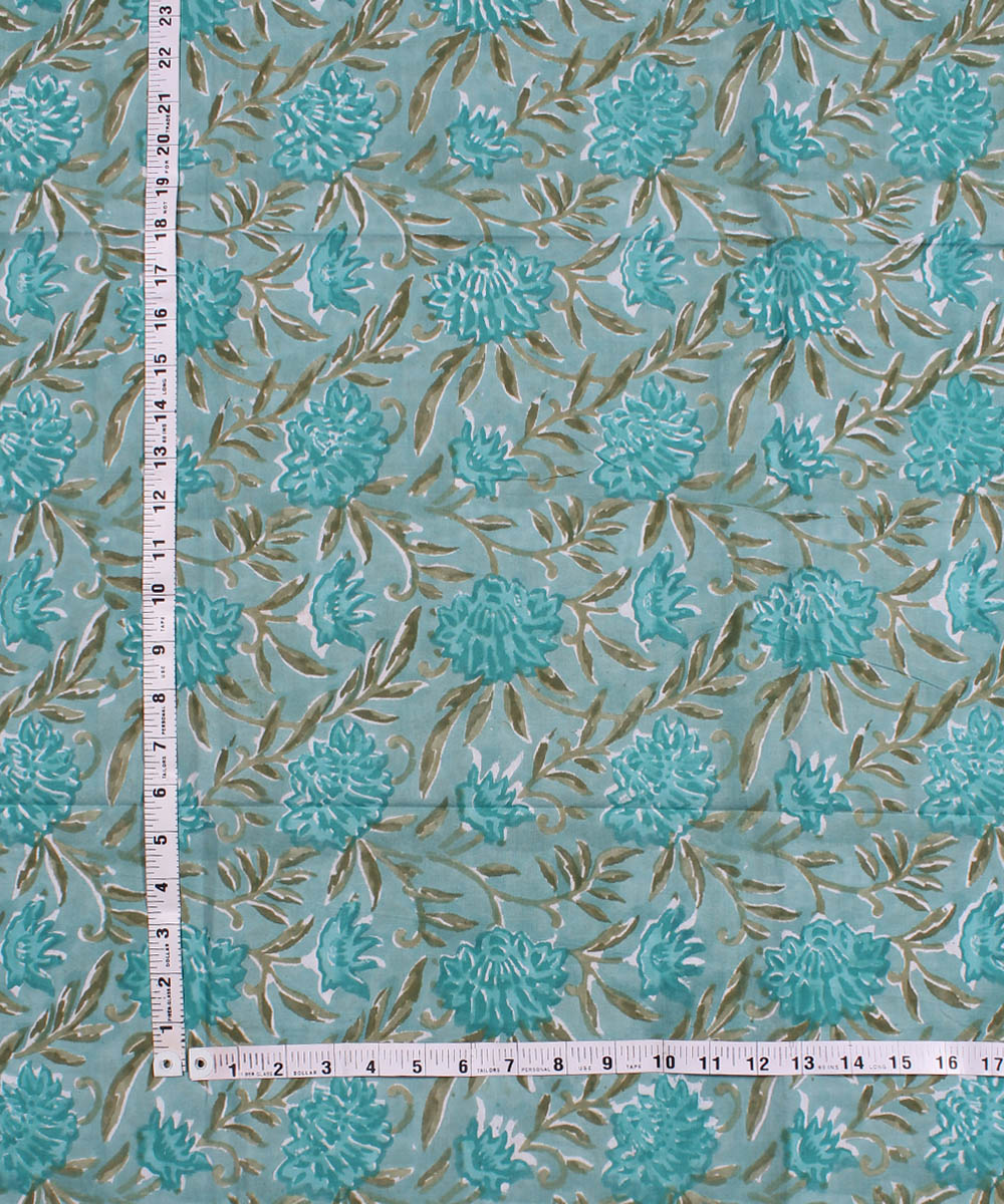 2.5m Cyan blue handblock print cotton kurta material