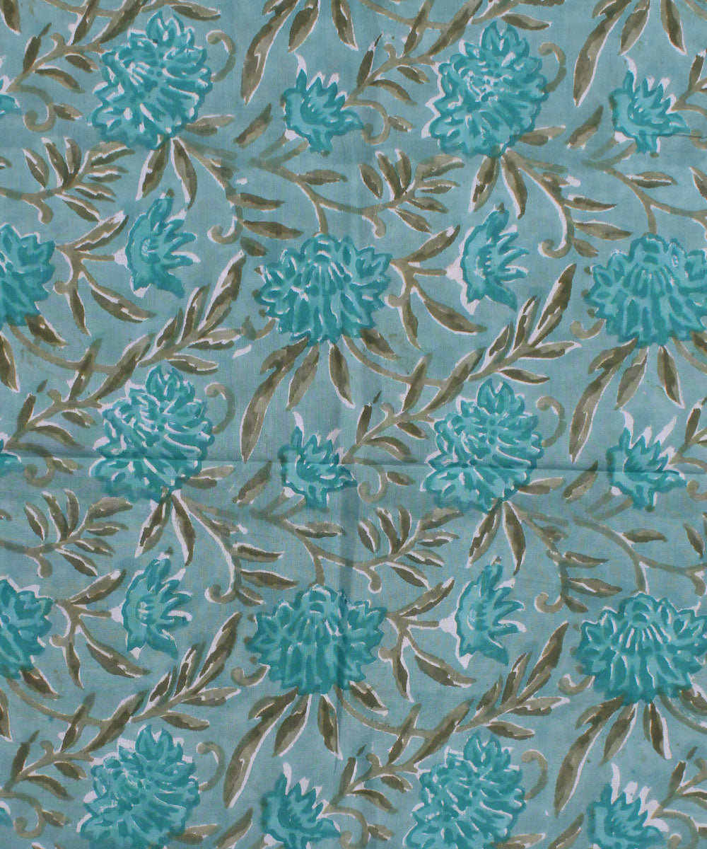 2.5m Cyan blue handblock print cotton kurta material