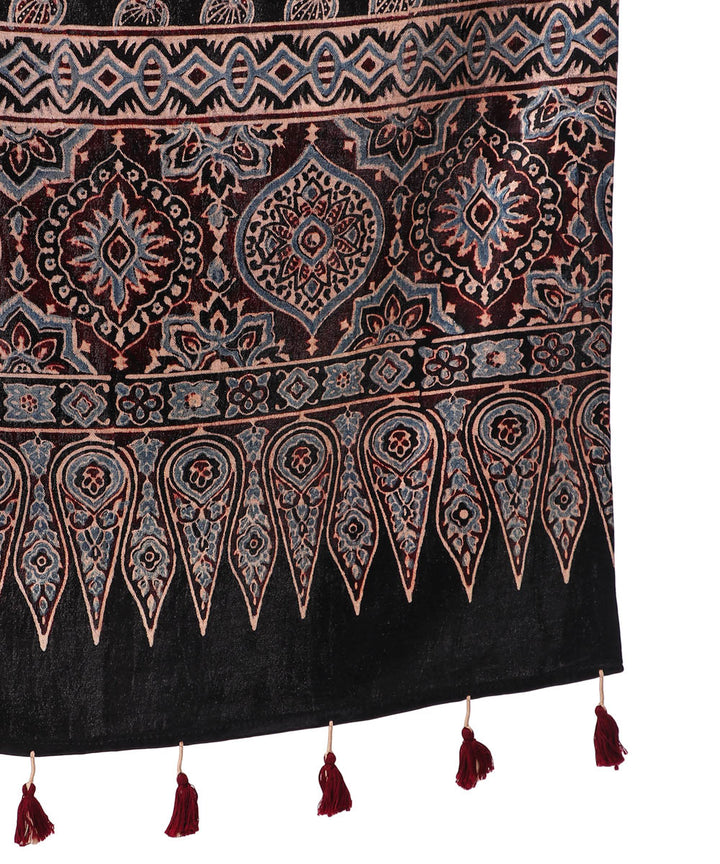 Black ajrakh handblock printed natural dyed mashru silk stole