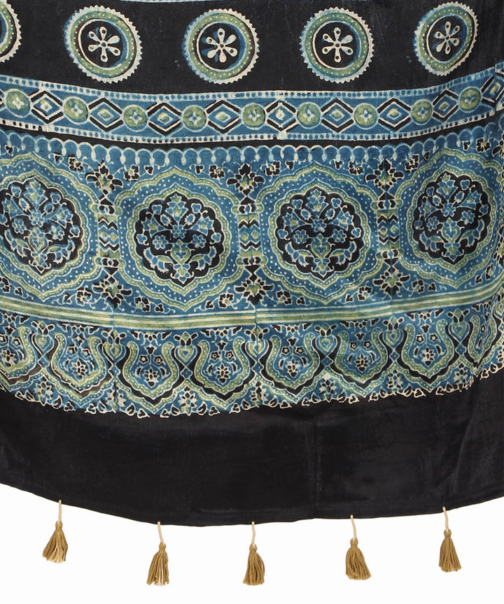 Blue ajrakh handblock printed natural dyed mashru silk stole