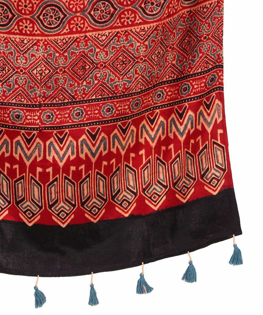 Red ajrakh hand block print natural dyed mashru silk stole