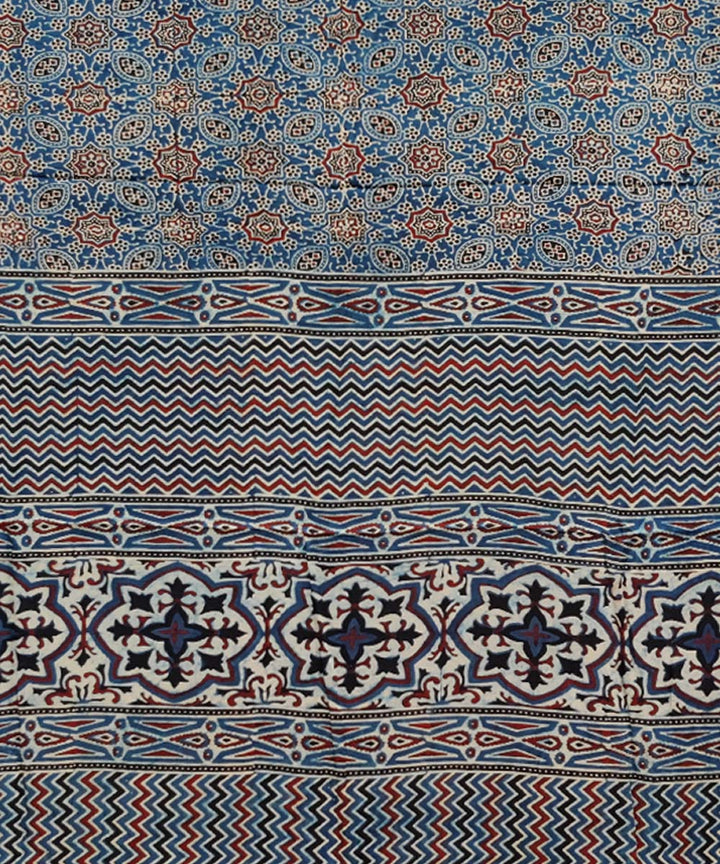Blue multicolor hand printed modal silk ajrakh saree