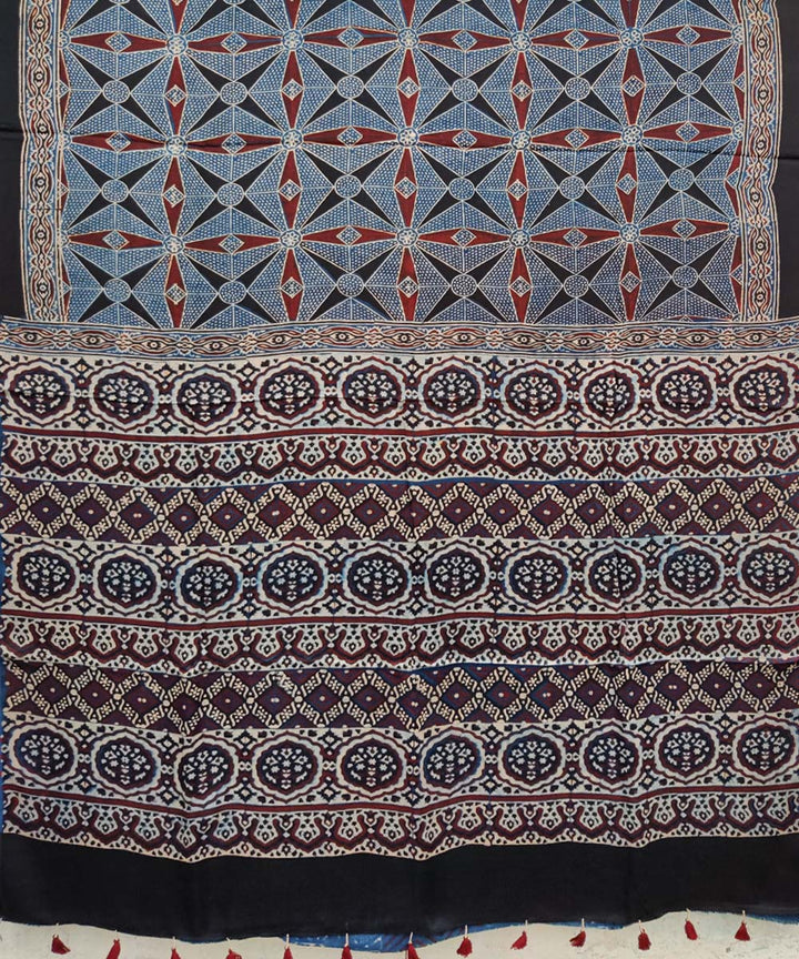 Multi color hand printed modal silk ajrakh saree