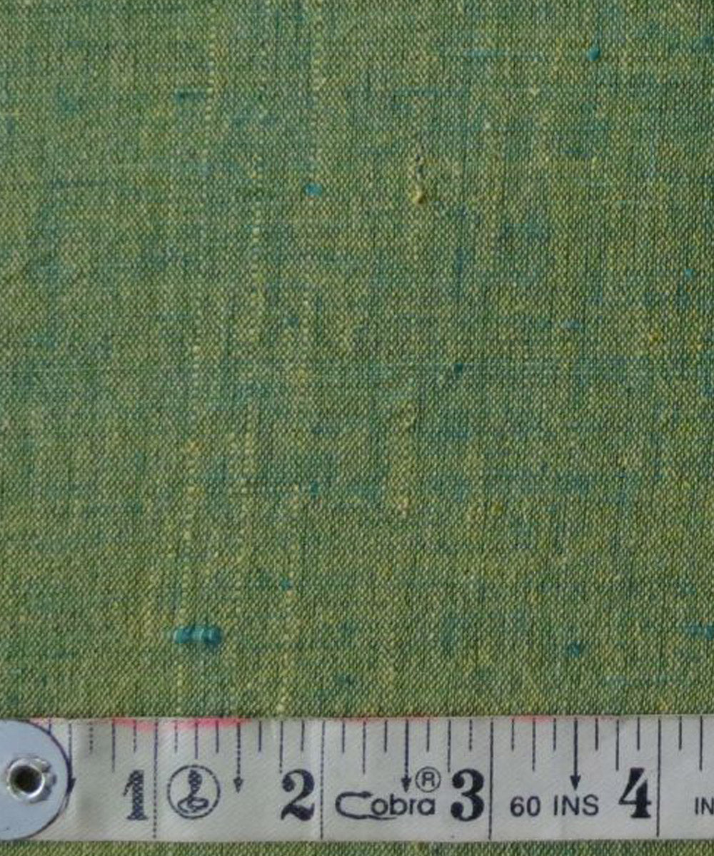 Dark green yellow cotton handspun handwoven fabric