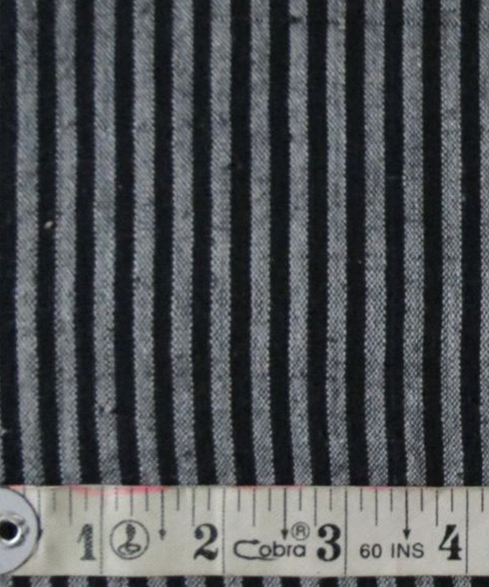 Black grey stripe cotton handspun handwoven fabric