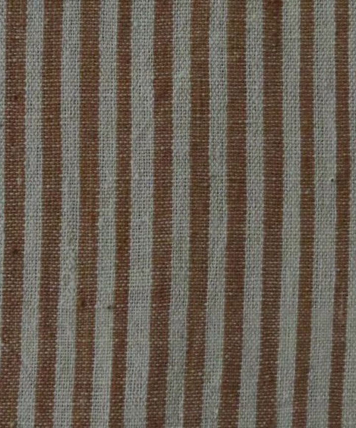 Brown cream stripe cotton handspun handwoven fabric