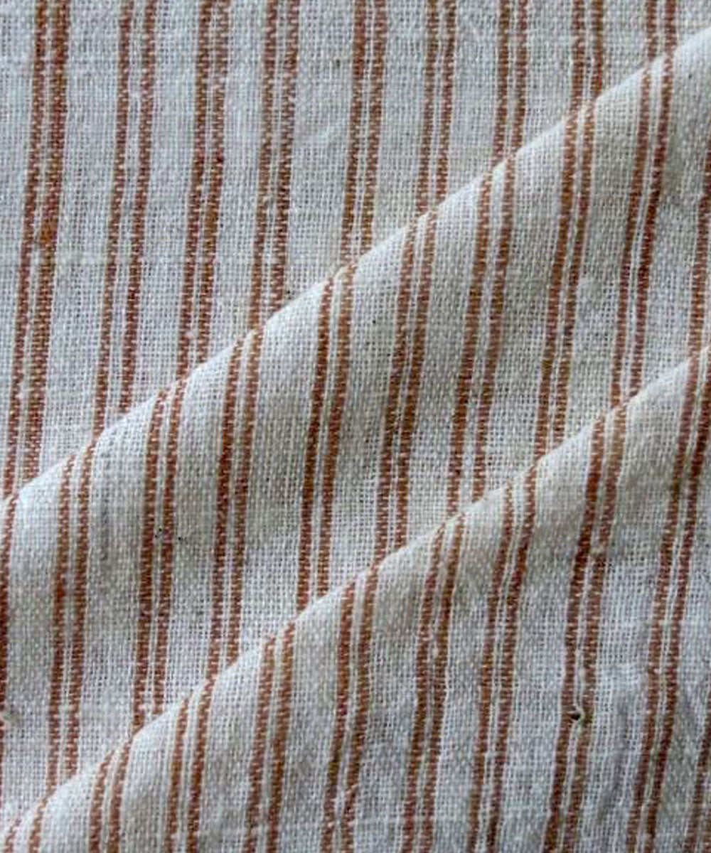 Brown cream stripes cotton handspun handwoven fabric
