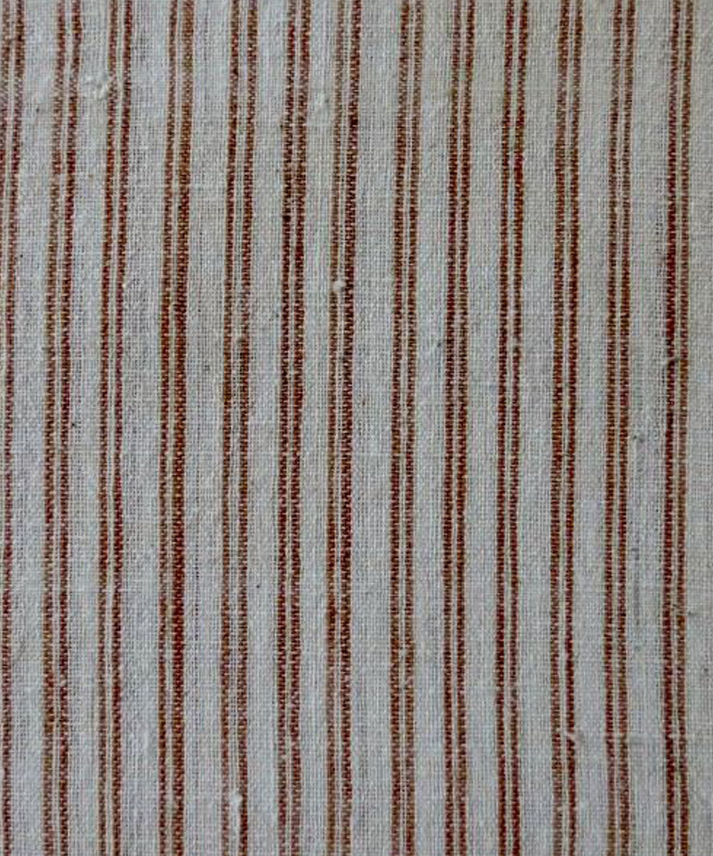 Brown cream stripes cotton handspun handwoven fabric