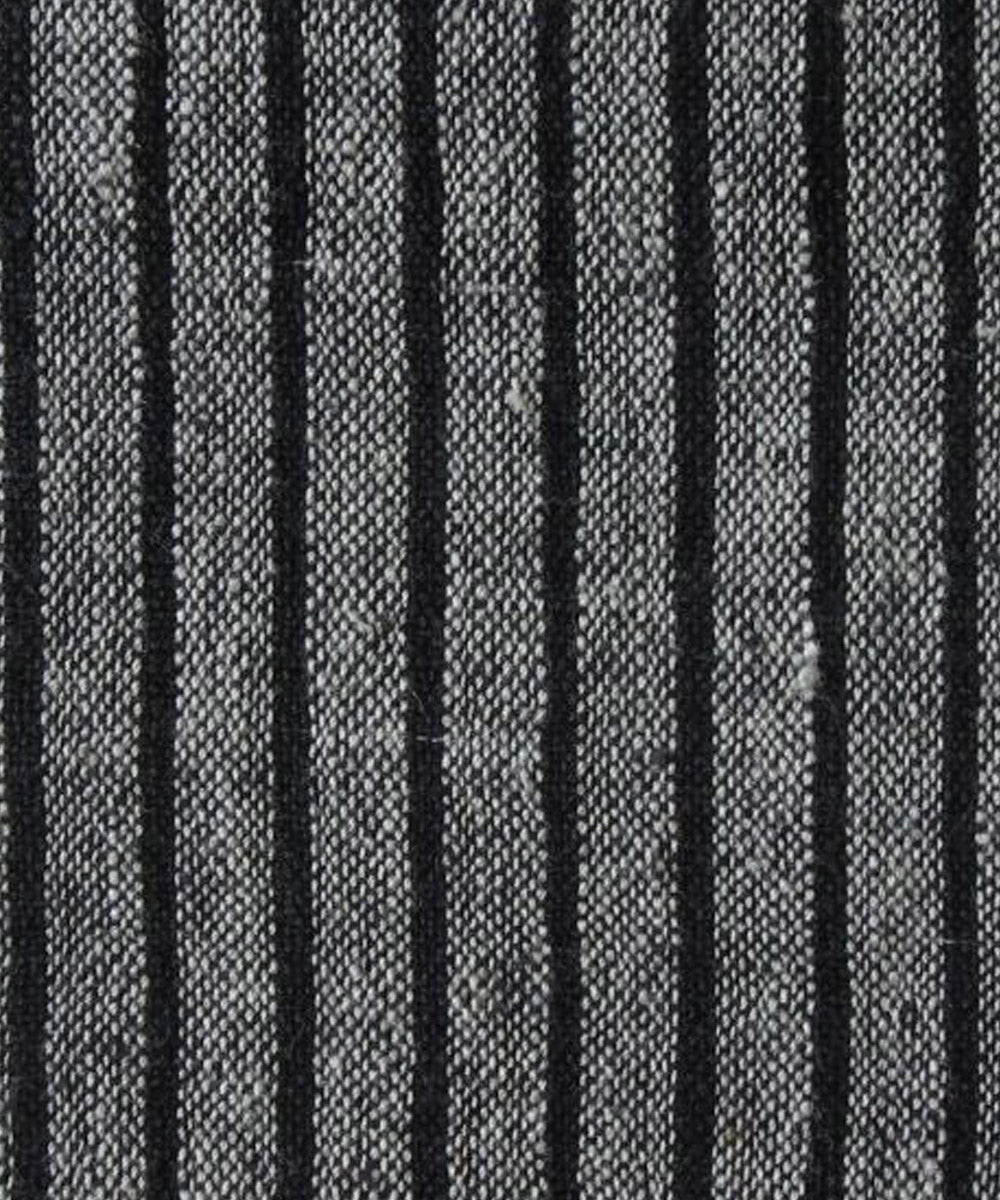 Grey black stripes handwoven handspun handwoven cotton fabric
