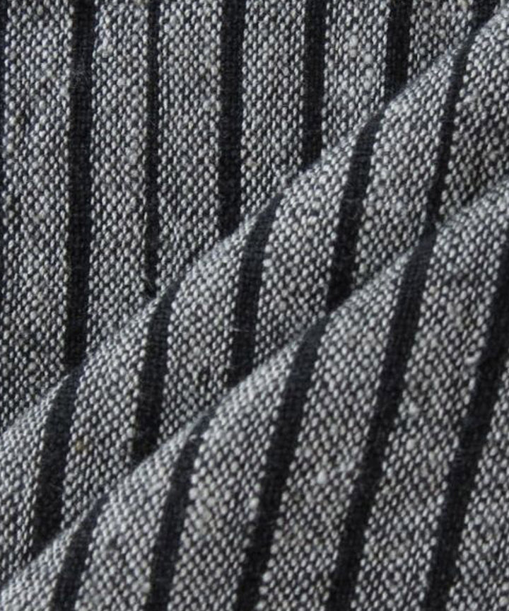 Grey black stripes handwoven handspun handwoven cotton fabric
