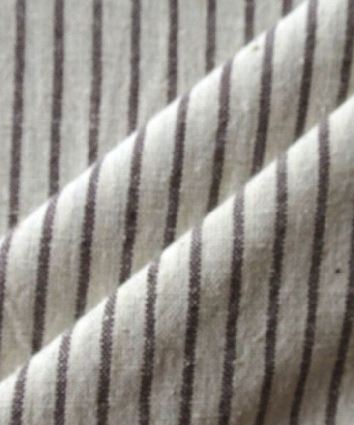 Grey white stripes handwoven handspun handwoven cotton fabric