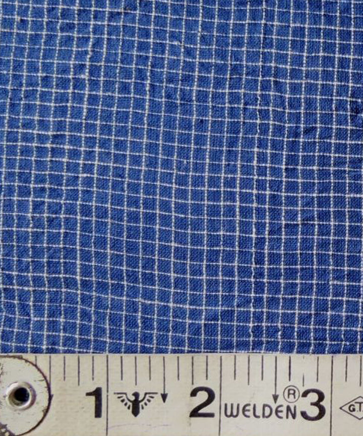 Navy blue checks handwoven handspun handwoven cotton fabric