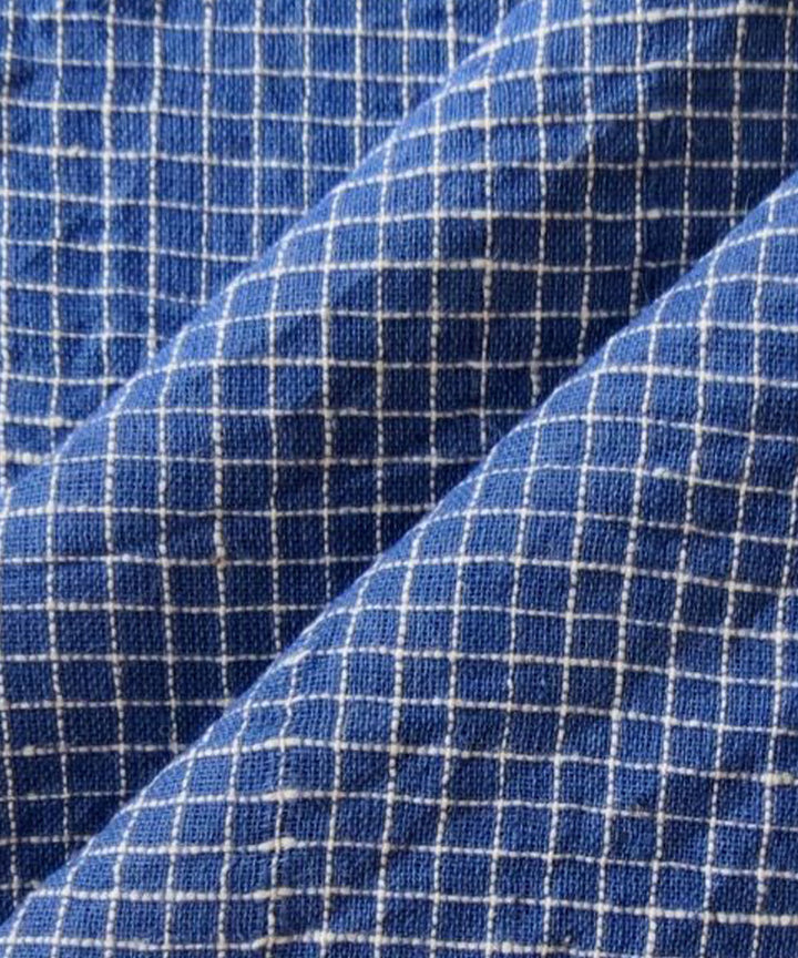 Navy blue checks handwoven handspun handwoven cotton fabric