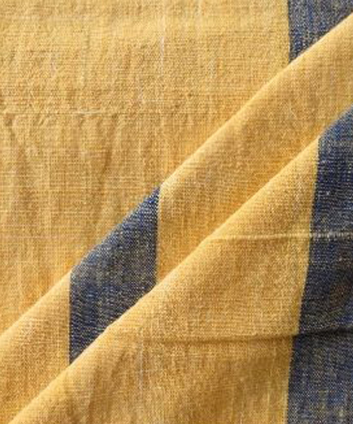 Yellow navy stripe handwoven handspun handwoven cotton fabric