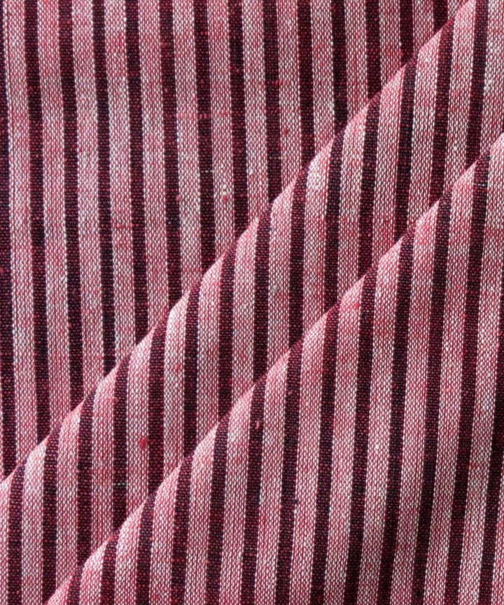 Red maroon stripe handspun handwoven cotton fabric