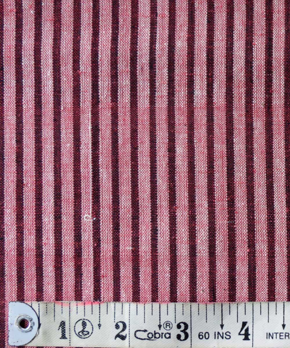 Red maroon stripe handspun handwoven cotton fabric